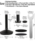 Set Of 4 M10 Screw In Adjustable Leveling Feet For Furniture Heavy Duty Self Levelers With T Nut 2 Inch Base Diameter Kit Contents