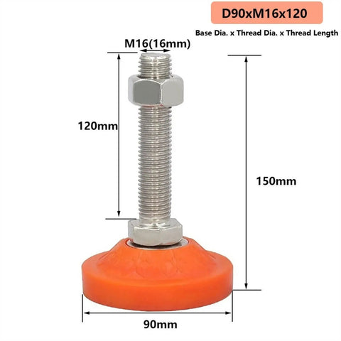 4 Pack Heavy Duty Leveling Screw Legs With PVC Cushions For Shelves Desks Office Furniture And Heavy Gear Carbon Steel Poles Adjustable Height Wobble Proof Reduces Vibration And Floor Scuffing Sturdy As Nails, M16 90x120mm