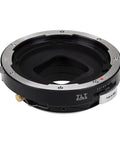 Boss Tilt Shift Lens Mount Adapter From Hasselblad V-Mount Lenses To Nikon F Bodies With 20mm Total Shift, 10 Degree Tilt, And 360 Degree Rotation For Creative, High Detail Shots On Modern DSLRs. Black metal tilt-shift adapter ring.