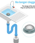 Straight Up Solid Zinc Alloy Bathtub Drain Hair Catcher With Non Slip Silicone Grip in sink showing quick drainage.