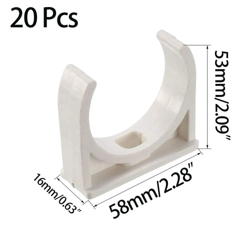 U Shaped PVC Pipe Clamps 50mm 2 Inch White 20 Pack Durable Pipe Clips For Securing 50mm Pipes with dimensions