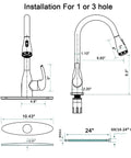 Technical drawing of Kitchen Faucet With Pull Down Sprayer And Four Spraying Modes in Brushed Nickel Finish for 1 or 3 hole installation