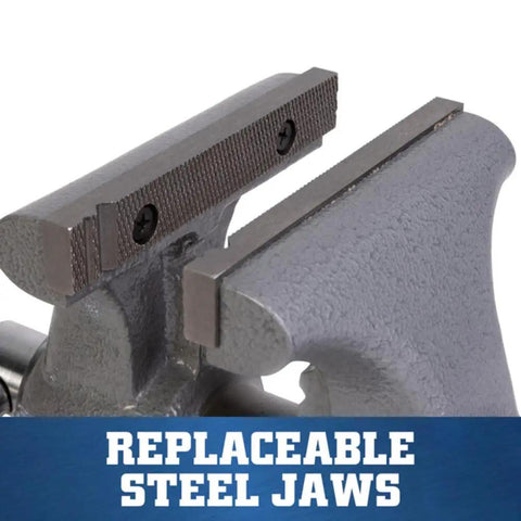 5 Inch Apprentice Vise WVA5 Heavy Duty 6600 Lbs Clamping Force For Metalworking And Shop Projects With Fast Setup And Minimal Downtime Precision Machined Slide Rail For Smooth Action 3.25 In Throat 1/4 To 2-1/2 In Pipe Capacity, replaceable steel jaws