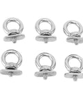 6 Pack Track Mount Beefy Tie Down Eyelets Stainless Steel Eye Bolt Anchor Kit in silver, top view arrangement