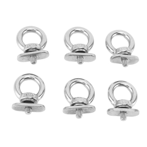 6 Pack Track Mount Beefy Tie Down Eyelets Stainless Steel Eye Bolt Anchor Kit in silver, top view arrangement