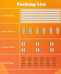 Packing list showing 6 torch wicks, 6 brass mounts, 6 lamp shades, and 12 seal rings for Six Pack Wine Bottle Torch Wicks Kit For Outdoor Lighting Citronella Garden Torches Patio Lanterns Table Torches DIY Bottle Torch Craft Perfect For Backyard Lighting Fence Lines Porch Decor.