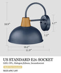 Outdoor Dusk To Dawn Barn Light With Hammered Metal Shade And Antique Brass Finish, Porch Wall Sconce dimensions and socket details