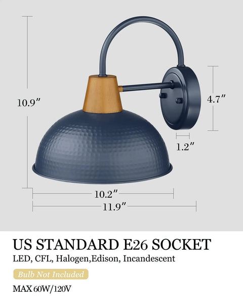 Two Pack Dusk To Dawn Barn Lights Gooseneck Outdoor Wall Sconces With Hammered Metal Shade Black Finish Auto On Off Sensor
