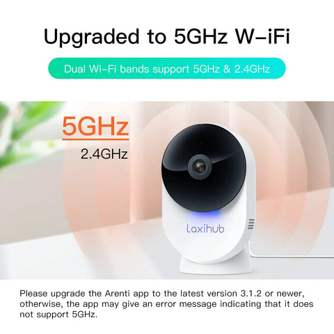 Image of All In One 1080P FHD WiFi Security Camera For Indoor Baby Monitor With Dual Band 5GHz Night Vision Two Way Audio Motion Alerts App Control And Custom Privacy Zones, showcasing dual band 5GHz WiFi support.