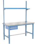 Heavy Duty Shop Beast 72X30 Industrial Workbench With Storage Drawer And Upright Shelf, Blue 304 Stainless Steel Top, sturdy design