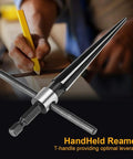T-handle tapered reamer tool, 3–13 mm, 6-flute, 45# steel, 1/4 in hex shank, handheld chamfering for taper holes
