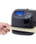 Top Tier Electronic Time Clock For Employee Shift Tracking And Small Business Attendance, Super Reliable Punch Printer For Mail Room Control, Effortless Hour Logging With Auto Date Adjustments And Custom Stamps, Solid Gear For Daily Hustle, gray time clock with hand inserting a time card.