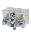 Heavy Hitter Stackable Normally Open Contact Block For Industrial Panels Drop In Ready Built Tough With PosiDrive Saddle Clamps And 600V Rating Standard Nonmetallic Base Mount, clear view of block with terminals.