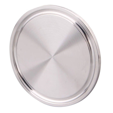 Stainless steel sanitary end cap for Tri-Clamp ferrule, 2-inch diameter, front view.