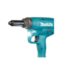 No Nonsense 18V Li Ion Brushless Rivet Gun With Compact Short Body Design For Cramped Workspaces And Knockout Pulling Power Cordless Hand Tool Bare Shell close-up with trigger and nozzle.