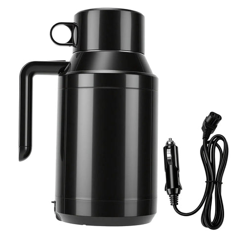 Road Warrior 12v Car Kettle Boils Fresh Water Fast With No Sweat Sipping And Top Tier Stainless Steel Build, includes power cord.