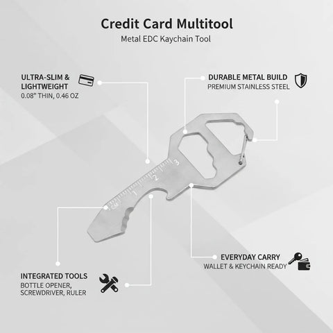 Metal Card Multitool With Bottle Opener, Flathead Screwdriver, And Hex Adjuster For Wallet Or Keychain Everyday Carry, ultra-slim tool