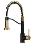 Badass Matte Black Kitchen Faucet With Sleek Gold Accent Pull Down Sprayer with flexible coil for farmhouse sink.