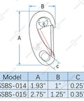 Technical diagram of 1.93 Inch Flag Clips For Rope And Marine Grade Stainless Steel Carabiners dimensions