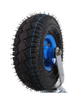 Heavy Duty Six Inch Thickened Inflatable Rubber Tire Tough As Nails Pneumatic Wheel Smooth Ride Silent Roll Replacement Caster For Flatbed Trolley And Utility Cart, close-up view of rugged tread and blue rim.
