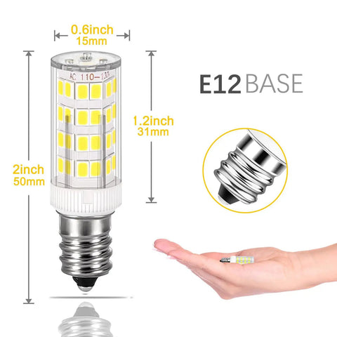 4W LED Light Bulb 40W Equivalent E12 Candelabra Base Non Dimmable Daylight 6000K Clear Glass 2 Pack with dimensions and size.