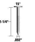 Diagram of 2-1/4 Inch Siding Nails With Ring Shank Full Round Head Wire Coil.092 Inch Electro Galvanized with dimensions