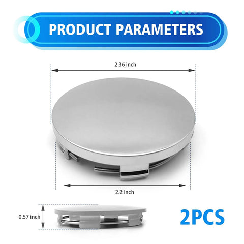 Heavy Duty Snap In Wheel Center Caps 4 Pack Universal Hub Covers, 2.36 inch silver cap, 0.57 inch thick, waterproof design.
