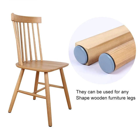 Heavy Duty Furniture Glides 80 Pack Smooth Cruise Leg Pads with Tapered Nail Feet on wooden chair legs for floor protection.