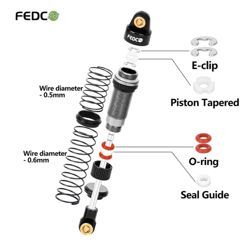 Exploded view of 51mm Oil Filled Dual Spring Shocks with CNC Long Threaded Dampers for TRX4M TRX4MT 1/18 RC Crawler Upgrades