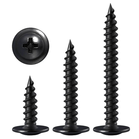 Three black truss head screws, Eight By One And One Half Inch Black Truss Head Wood Screws Self Tapping Zinc Oxide Coating