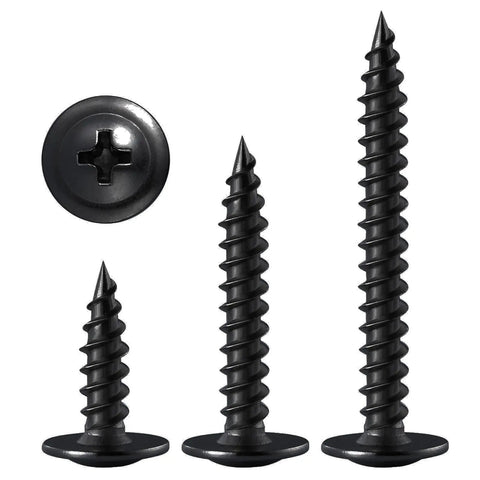 Heavy Duty 350 Piece Size 8 X 5/8 Inch Black Truss Head Wood Screws Self Tapping Carbon Steel Fasteners in various sizes