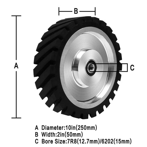 10x2 Inch Serrated Rubber Contact Wheel For Belt Grinder And Polishing Machine with 7R8 Bearing