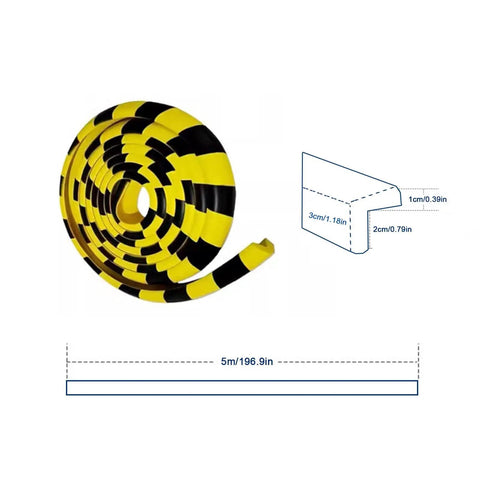 Rubber Foam Edges Protector For Sharp Corners 5m Long Black And Yellow Self Adhesive Wall Guards with dimensions diagram