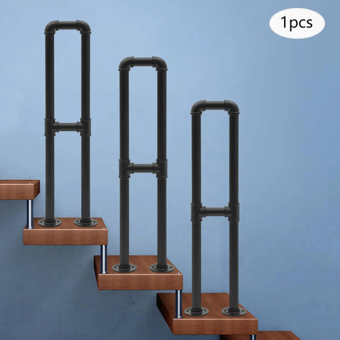 Heavy Duty U Shaped Stair Handrail Floor Mounted Galvanized Steel Support Rail Rust Resistant Outdoor Safety Railing With Slick Grip Handle For No Sweat Weekend Projects on wooden stairs.