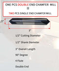 Chamfer mill, side view, 1/2 in cutting diameter, 4-flute, 90-degree, double-ended, AlTiN coated, 3 in OAL