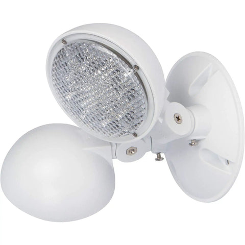 Remote Emergency Light Head With Two 3.6V LED Lamps, Weatherproof White Fixture, High Vis Exit Safety Lighting For Commercial Buildings, 76 Lumen Per Head