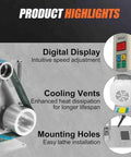 Digital display and cooling vents on Badass 750W Brushless Belt Sander With Quick Toggle Speed Dial And Crisp Digital Gauge.