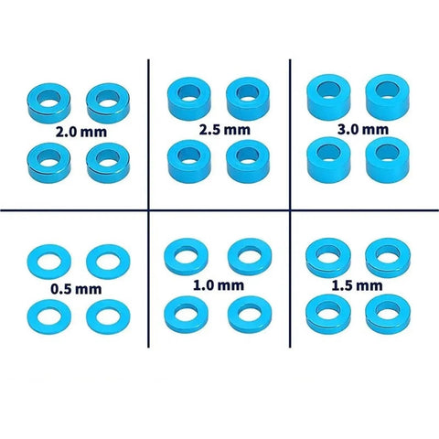 Badass Premium Steel Screw Spacer Kit For Tamiya TT01 TT02 XV01 XV02 10th Scale RC Car Parts, blue 0.5-3.0mm spacers