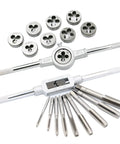 20 Piece Tap And Die Set M3 To M12 Titanium Plated Chrome Vanadium Steel For Self Tapping Screws Metalworking Hand Tools Kit Pro Grade For Precision Threading And Durable Chrome Vanadium Construction For Long Lasting Use, taps and dies