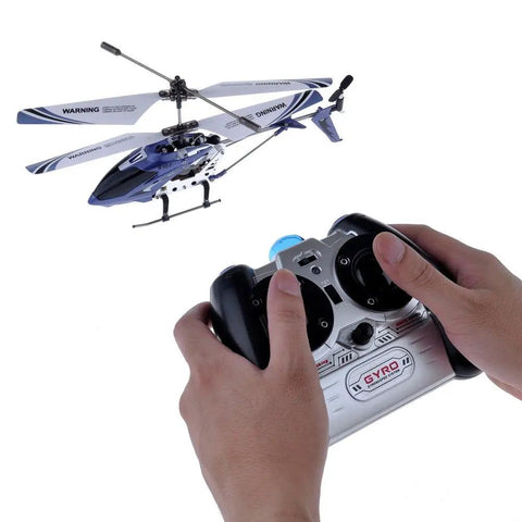 Hands controlling S107G 3 Channel RC Helicopter Gyro Brushed Motor LiPo Battery Powered Easy To Fly For Beginners Blue Color