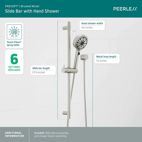 Precept Slide Bar With Brushed Nickel Finish, Easy Dial To Switch Hand Shower Spray Settings, Pause Feature For Trickle