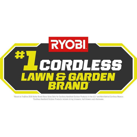 RYOBI logo showcasing #1 Cordless Lawn & Garden Brand, emphasizing reliable outdoor tools for efficient yard work.