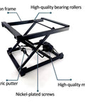 Heavy Duty Electric Scissor Lift Table With Wireless Remote And Foldable Platform For Versatile Dining Work Or Computer Tasks Holds Up To 110 Lbs Of Weight Made From Durable Rust Proof Steel For Smooth Height Adjustments Anywhere, showcasing iron frame, electric putter, and high-quality motor.