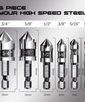 Pro Grade M35 Cobalt Countersink Drill Bit Set For Metal Wood Stainless Steel, six piece countersink bits sizes 3/4 to 1/4 inch