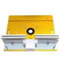 Universal Aluminum Router Table Insert Flip Plate with pre drilled base, miter gauge fence, anodized finish for routing tasks.