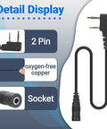 Detail of Two Pin To Three Point Five Millimeter Earpiece Adapter For Walkie Talkie Gear Compatible With UV Five R UV Eight Two