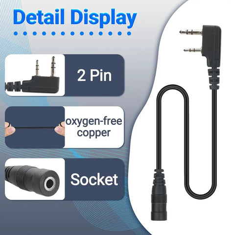 Detail of Two Pin To Three Point Five Millimeter Earpiece Adapter For Walkie Talkie Gear Compatible With UV Five R UV Eight Two
