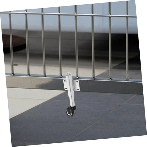 Heavy Duty Sliding Gate Rollers Loaded With Spring Shock Absorption And Height Adjustments For Iron And Retractable Gates Built Tough. Close-up of metal roller mounted on gate track.
