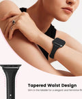 Killer Genuine Leather Watch Strap Compatible With Apple Watch For Women shown on wrist, featuring a tapered waist design and sleek clasp.
