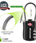 Image of TSA Approved Luggage Lock With 3-Digit Keyless Dial Re-Settable Go-To Padlock, features zinc alloy body and braided cable.